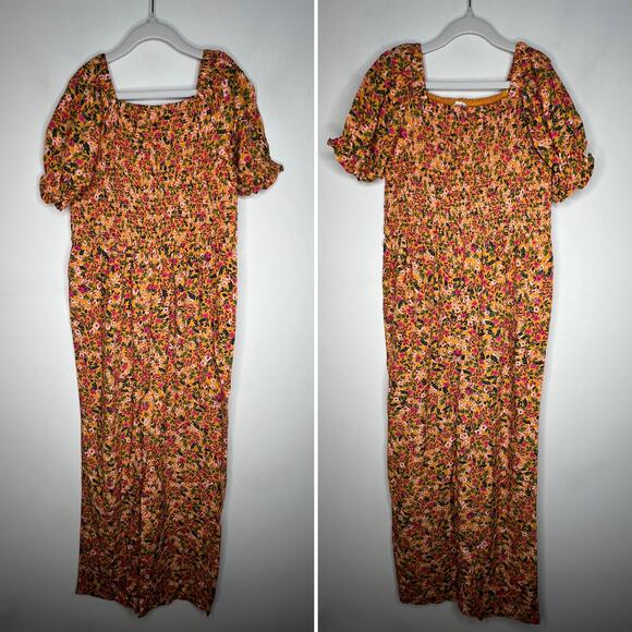 J. Crew Girls Yellow Floral Smock Jumpsuit Size 10 - Picture 2 of 7